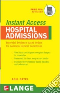 Lange Instant Access Hospital Admissions libro in lingua di Patel Anil M.